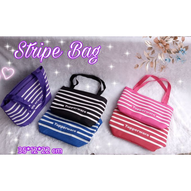 Tas Tupperware BagStripe's  / Tas bekal makan motif salur ( Zipper bunga es )