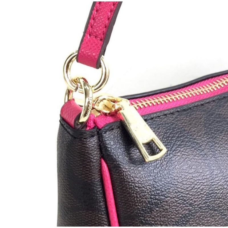 COACH SIGNATURE TOP HANDLE POUCH DARK BROWN LIST PINK(C36674)