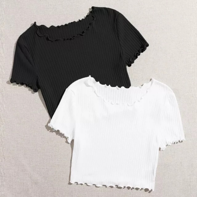 Korean Ruffle Neck T-Shirt / Atasan Kriwil Pendek