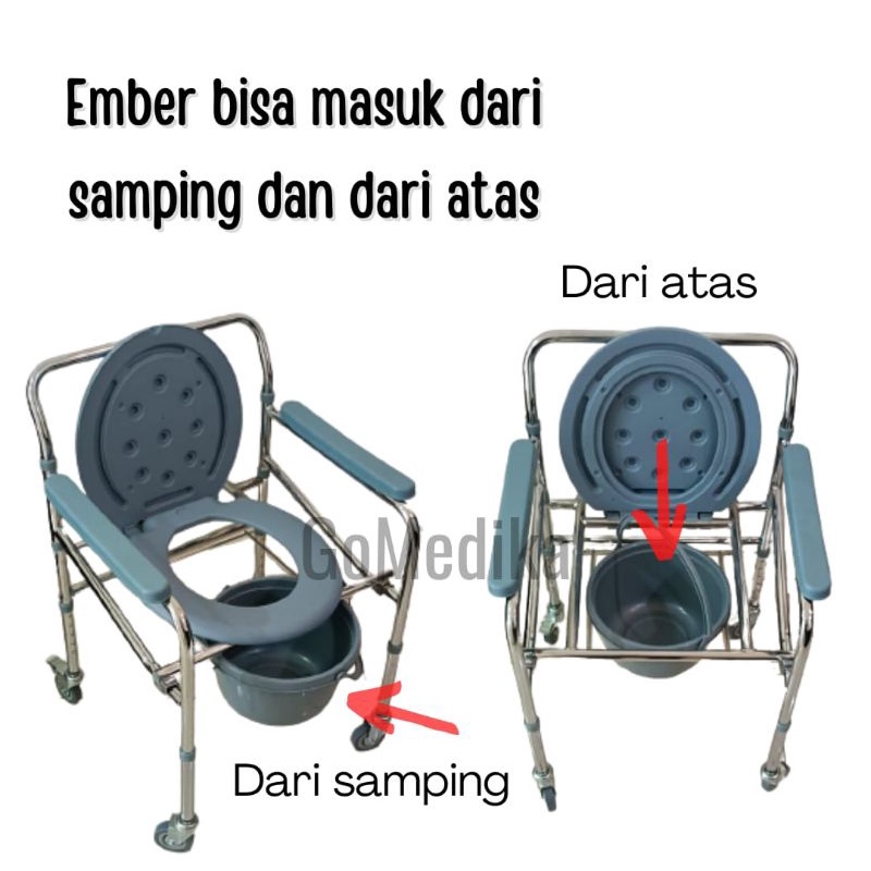 Kursi BAB Lansia dengan 4Roda Kursi Comode Bisa Lipat Untuk Buang Air Besar Kecil