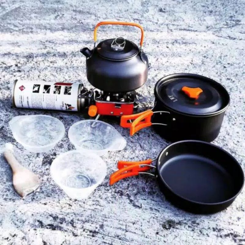 Paket Hemat Teko Cooking Set DS308 &amp; Camping Stove K202 Kemping Outdoor