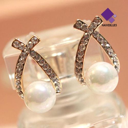 Anting Stud Hias Mutiara Berlian Imitasi Untuk Wanita