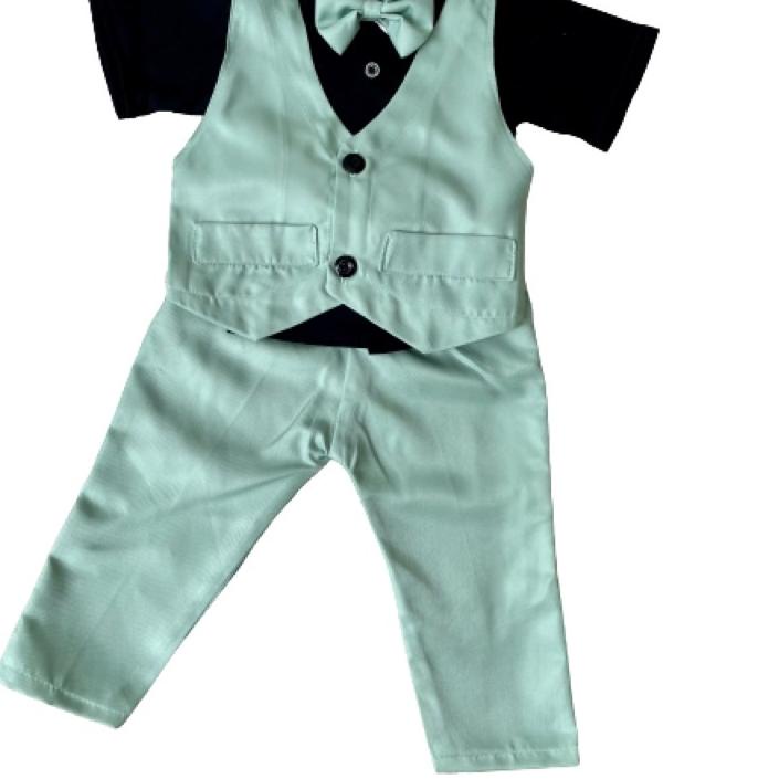 Terbaik setelan mint tuxedo vest jas formal anak laki-laki 1 2 3 4 5 6 7 8 9 10 bulan ulang tahun pakaian pesta baju bayi kondangan hijau green sage rompi