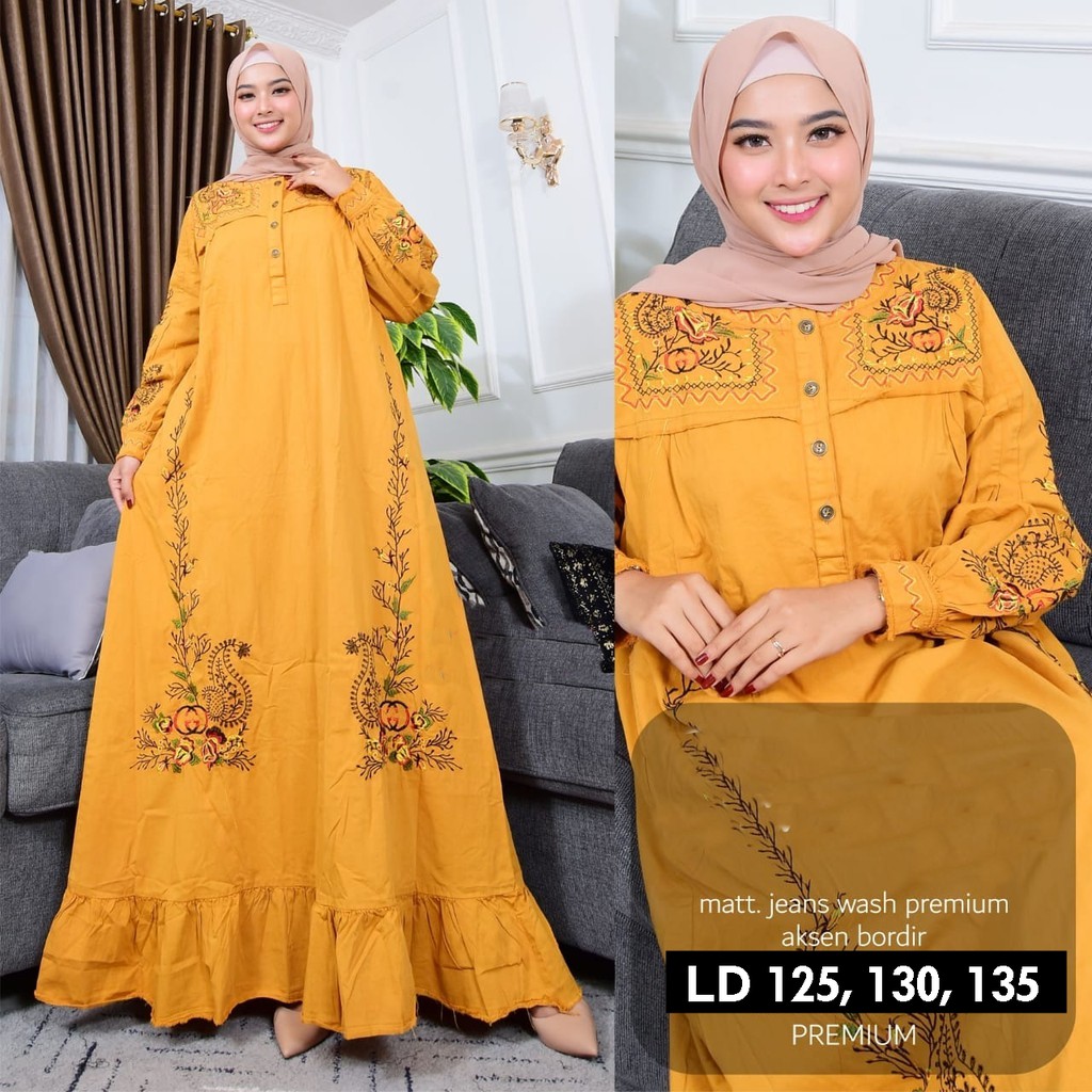 Baju Wanita Maxi Dress Dres Gamis Denim Jeans Levis Jumbo ld 125 130 135 Big Size XXL XXXL 3XL - 6XL