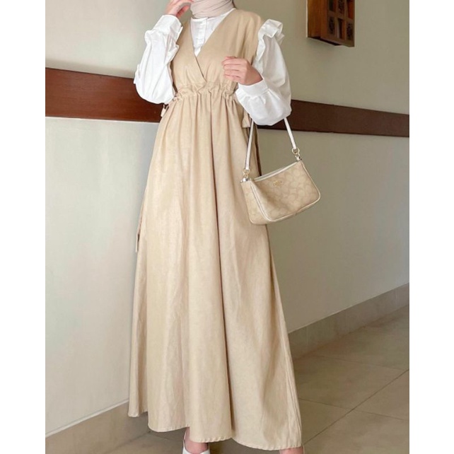 Gamis | Dress | Long dress muslim | Fashion | Pakaian muslim | Muslim wanita | Maxi | Linen | Dress linen wanita | Qeira dress | Miroir Marwah set
