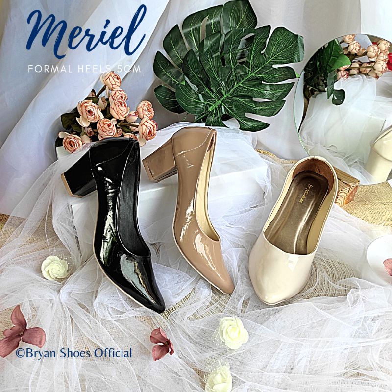 Bryan Meriel Pantofel Heels Tahu 5cm Polos Glossy Formal Kantor Jumbo Oversize Bigsize 36-41 42 43