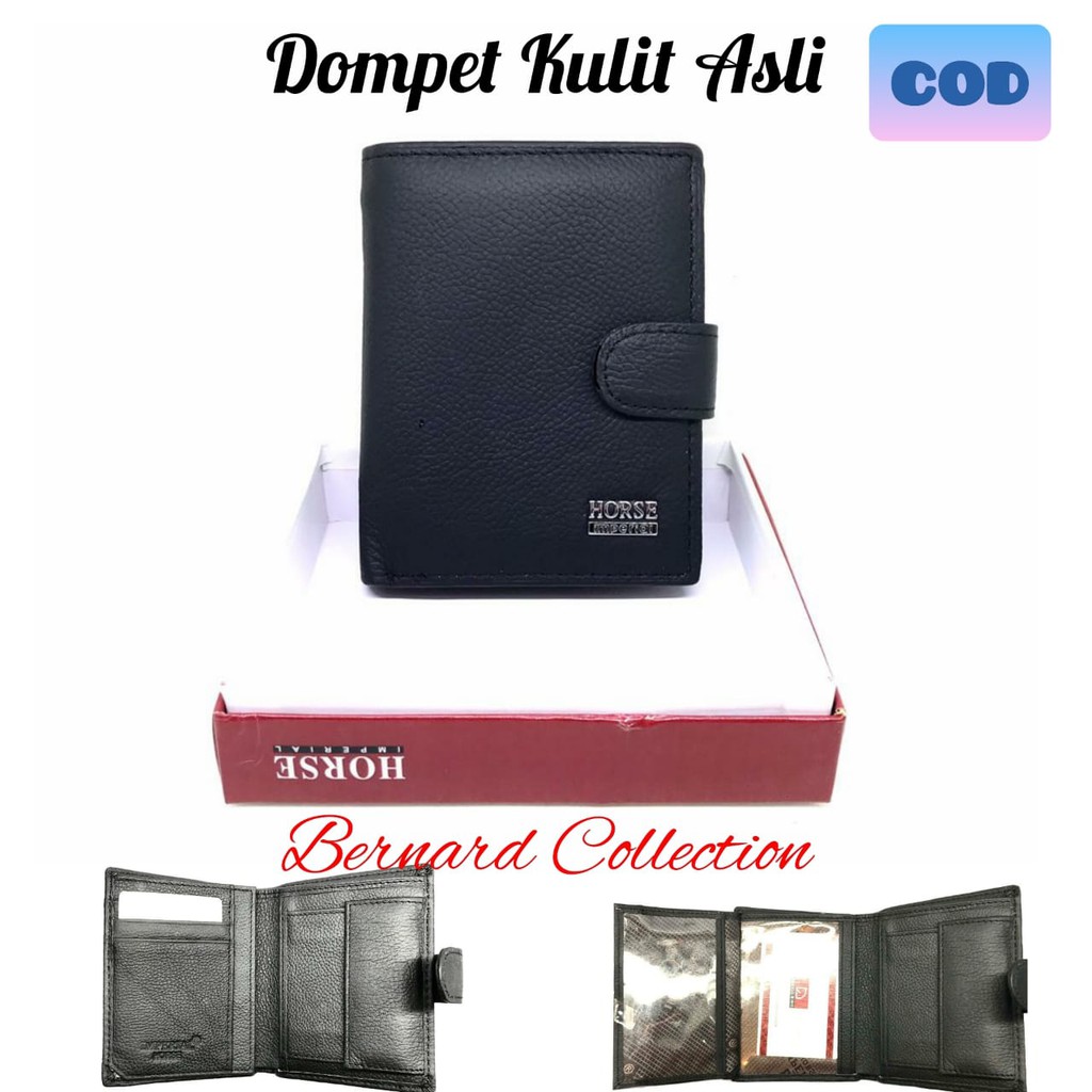 Dompet Pria Kulit Asli Dompet Laki2 Kulit Asli Model Lipat Berdiri Dengan Kancing Depan