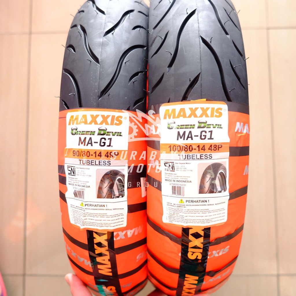 Ban Tubeless Maxxis Set 100/80-14 dan 90/80-14 Green Devil MA G1 Vario 150 Motor Matic Ring 14