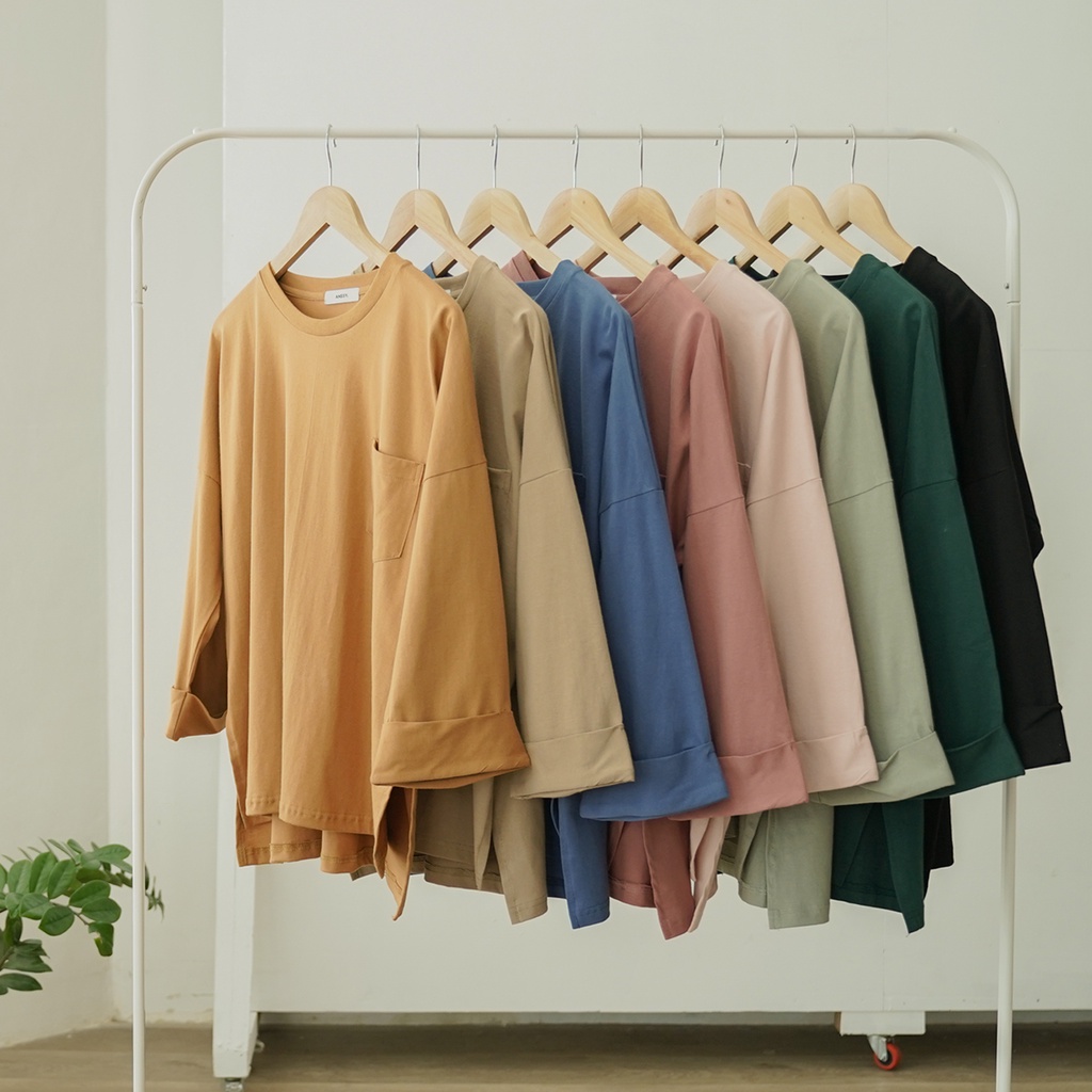 ANSSY - Rumi Oversize Pocket Tshirt - Kaos Lengan Panjang Saku Wanita