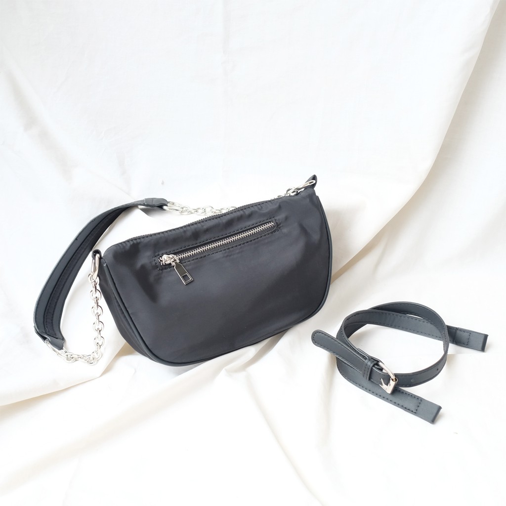 Alice Woman Slingbag Black Nilon Tas Selempang Wanita Import bum bag baguette Polos Hitam Kasual