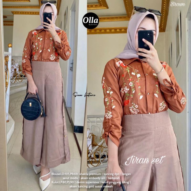 Jiran Set By OLLA • Setelan Wanita • Atasan Blouse Kemeja Tunik Kulot Celana Panjang Wanita Baju Mus
