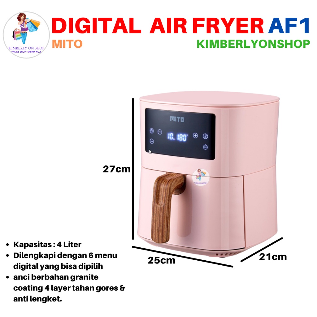 Digital Air Fryer Mito AF1 4 Liter Low Watt Mesin Penggorengan tanpa minyak