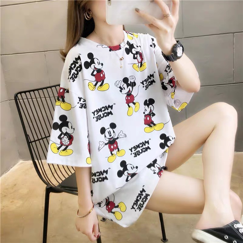 Oversize Tee Tshirt Model Longgar Untuk Wanita Motif Mickey Baru