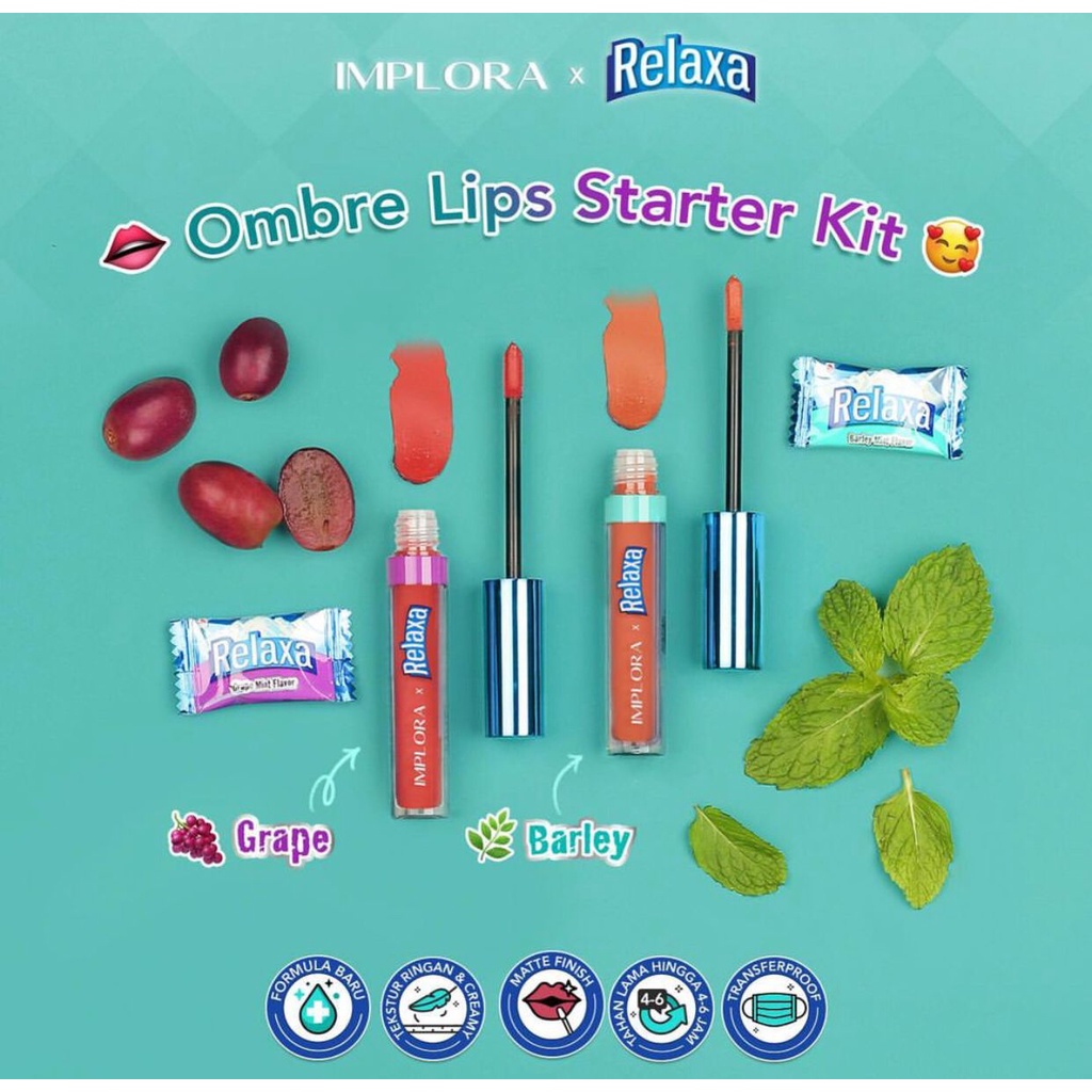 ✿ELYSABETHME✿ IMPLORA X RELAXA lip cream SET lipstick cair mattee manis rasa permen mint wangi tahan lama