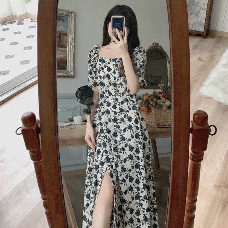 [COD] LB - Korean dress fashion import / Dress fashion motif bunga full / Korean dress fashion / D119