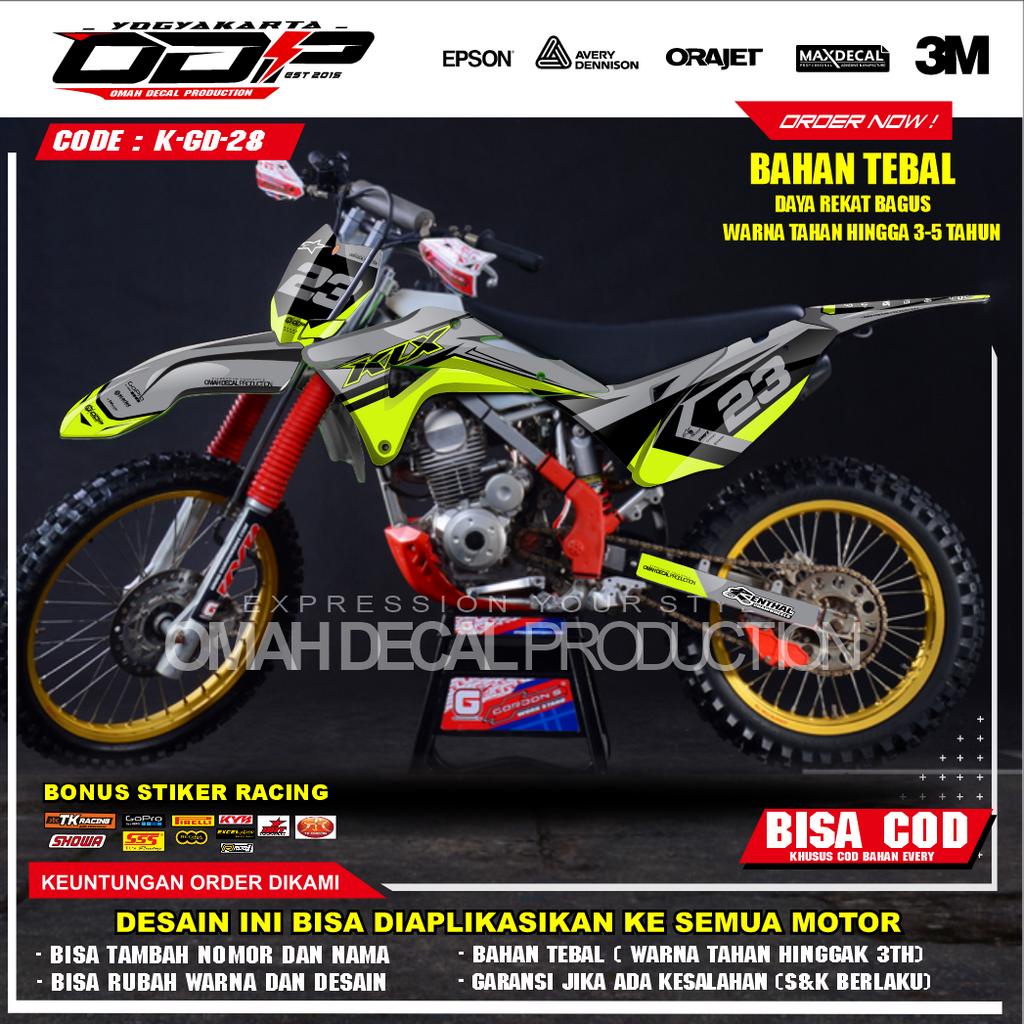 DECAL GORDON FULL BODY AKSESORIS VARIASI STICKER MOTOR KAWASAI KLX GORDONS DEKAL MOTIF SUPERMOTO STI