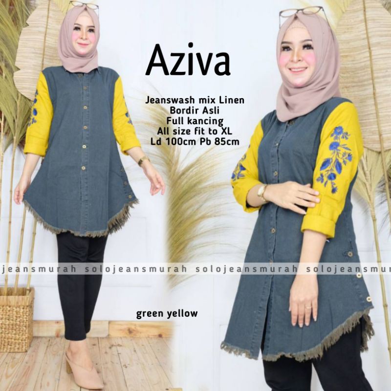 Aziva Tunik Jeans Wash Premium Atasan Fashion Wanita Grosir SoloJeansMurah