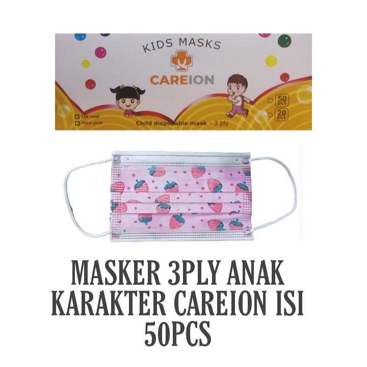 Masker 3 PLY Anak Karakter CAREION Isi 50pc Masker 3ply Earloop Masker Anak Karakter Cowo/Cewe - 50