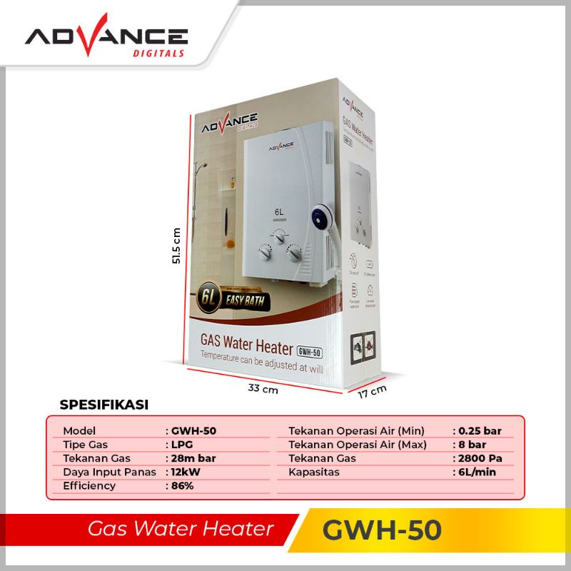 Advance Water Heater Gas 6 Liter GWH-50 (Tanpa LED Display)