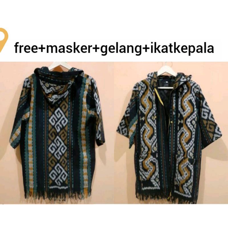 Hoodie Tenun Etnik Toraja free ikat kepala + gelang tenun+masker tenun