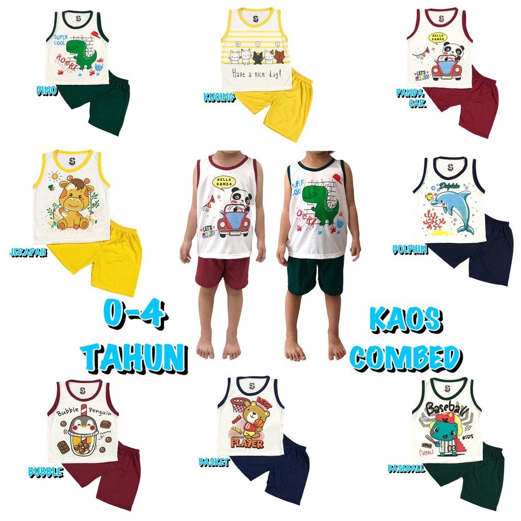 YEYA - BAJU SETELAN KUTANG/SINGLET/KUTUNG SANTAI ATASAN CELANA OBLONG ANAK LAKI-LAKI/COWOK BAHAN KAOS KATUN COMBED