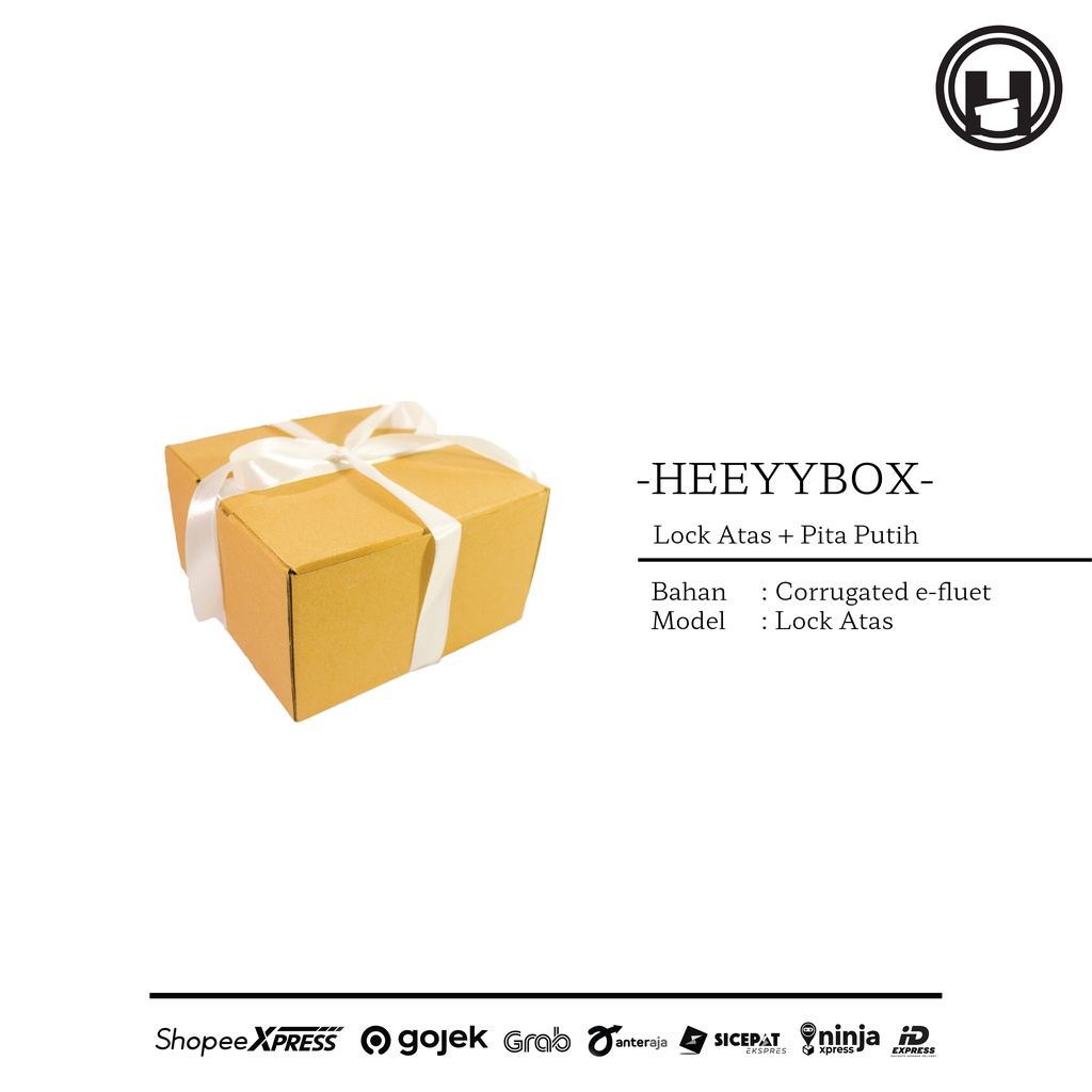 

Heeyybox - Corrugated Lock Atas Pita Putih Die Cut Medium-Large Hampers/Gift/Business/etc.