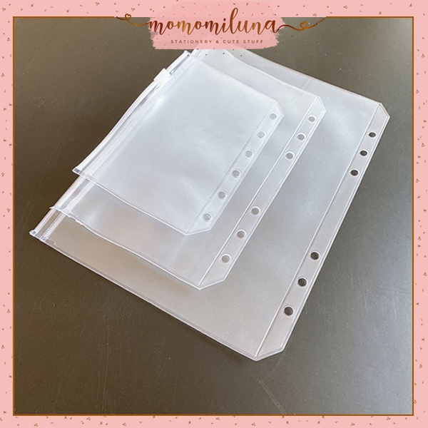 

A5 A6 isi binder zipperbag transparan Color Matte PVC kantong Binder Zipper pouch Bag Album Sleeves Waterproof Bag 6 Holes Notebook Planner MK1295