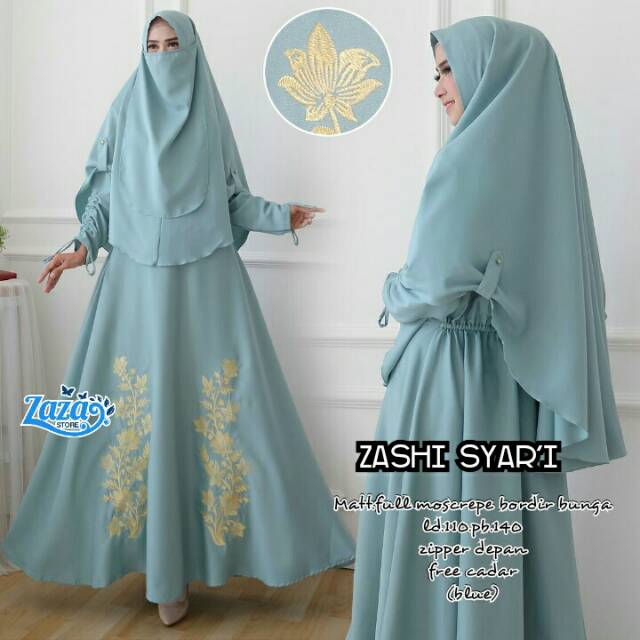 Gamis syari set cadar gamis niqab gamis syari polos gamis bordir Zashi Syari by Zaza