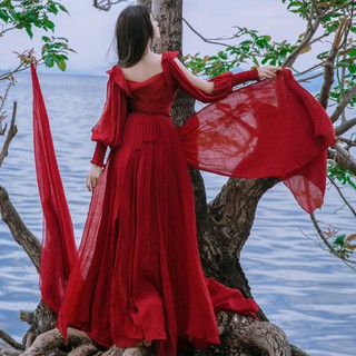  Long  Dress  Maxi Model Tanpa Tali Warna Merah Bahan  Kain 