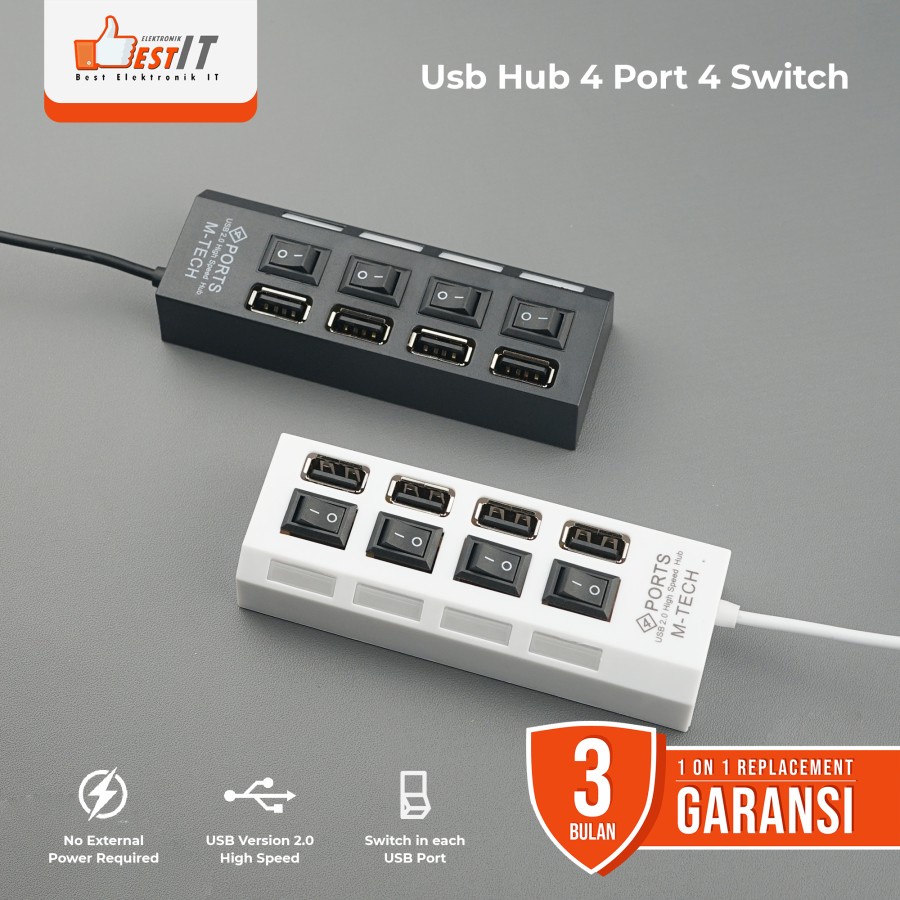 USB Hub 4 Port 4 Switch LED