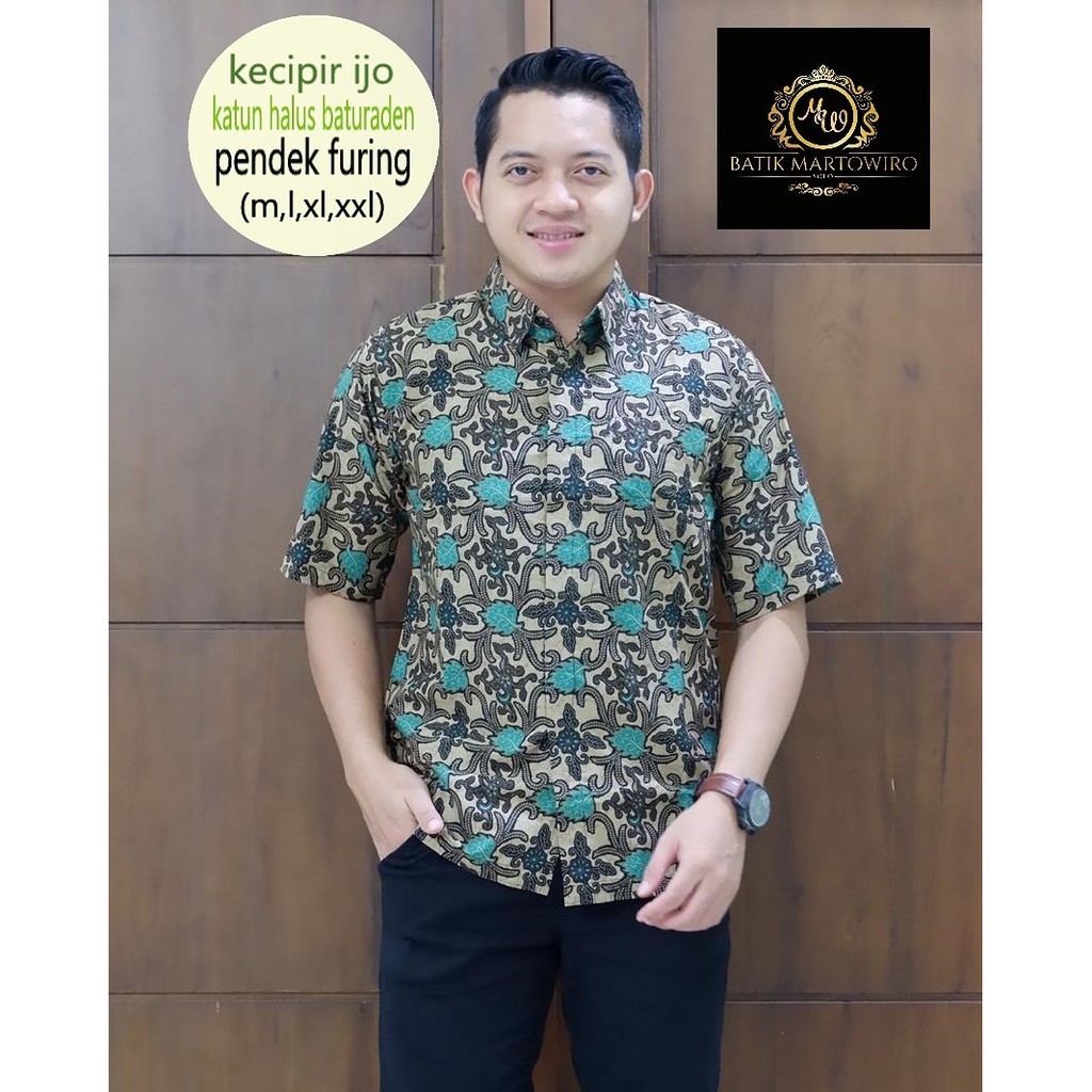 KECIPIR IJO Kemeja Batik Pria Lengan Pendek Katun Halus Martowiro FULL FURING