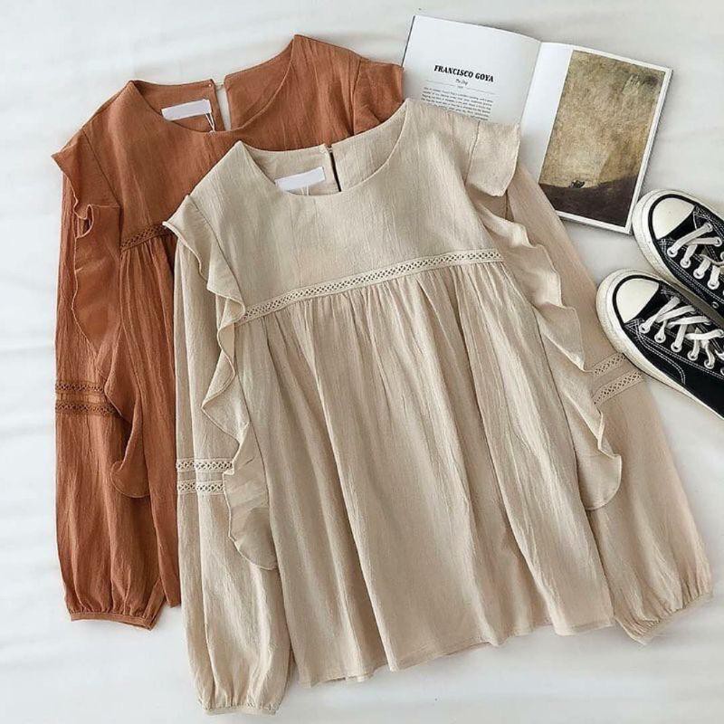 1KG MUAT 5PCS | SAKA BLOUSE BASIC TOP RENDA HITS OOTD SELEBGRAM FASHION WANITA MASA KINI