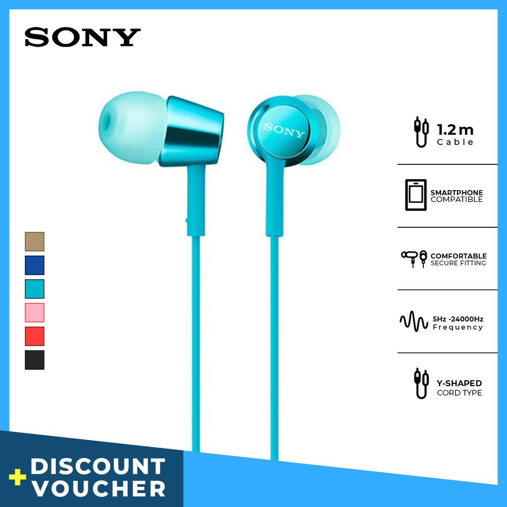 Earphone Sony MDR-EX155AP Wire Headset With Microphone - Light Blue SONY Earphone Original