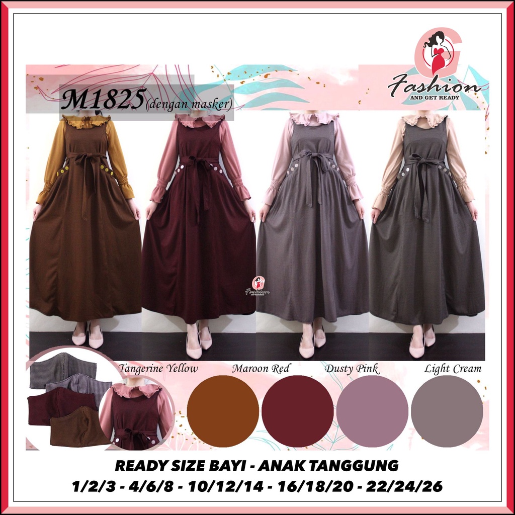 M1825 GAMIS ANAK MUSLIM / DRESS MUSLIM 3IN1 INNER + OUTER + MASKER 2-15 TH