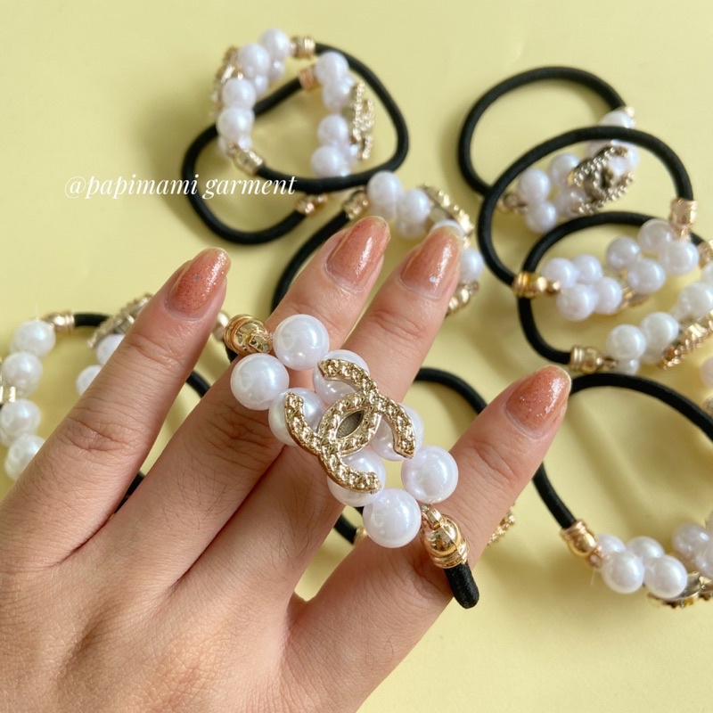 Ikat Karet Rambut Chanel Elegant Mutiara