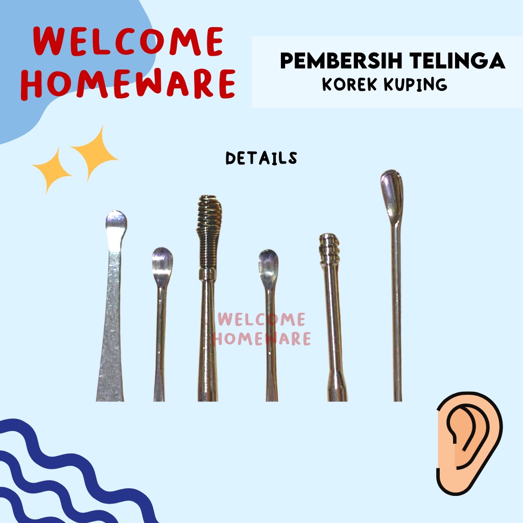 Pembersih Telinga Korek Kuping Stainless Ear Wax Picker Set Isi 6 PCS