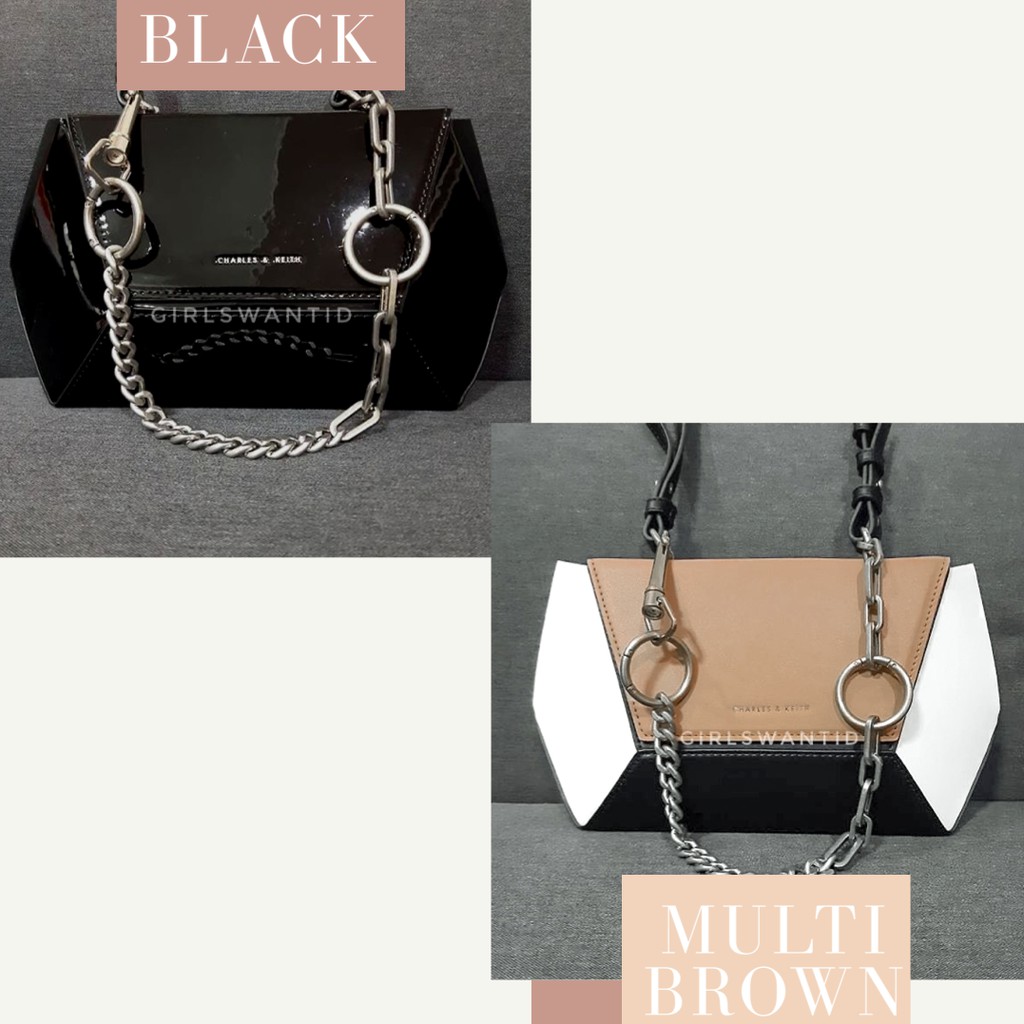 Tas Charles CNK and Ck Keith Two Tone Chain Handle Hexagon Crossbody Bag sling selempang