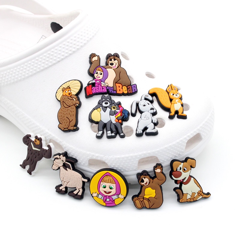 Jibbitz 1pcs shoe charms Gelang Tangan Kartun anime Masha and the Bear Crocs decorate Lubang Sepatu Pin accessoriesPVC Untuk Hadiah Natal