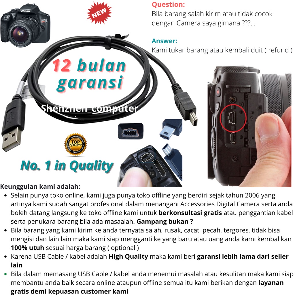 Kabel USB kamera digital Canon PowerShot SX420 IS SX160 IS SX260 HS SX500 IS SX30 IS SX20 IS SX40 HS