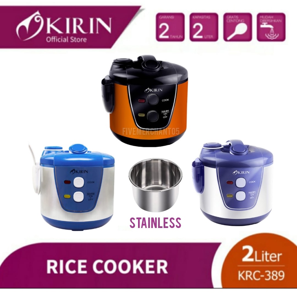 Rice Cooker Stainless Kirin KRC 389 2 Liter Magic Com Kirin 389 ss Penanak Nasi Kirin KRC-389 Stainless Panci Stainless