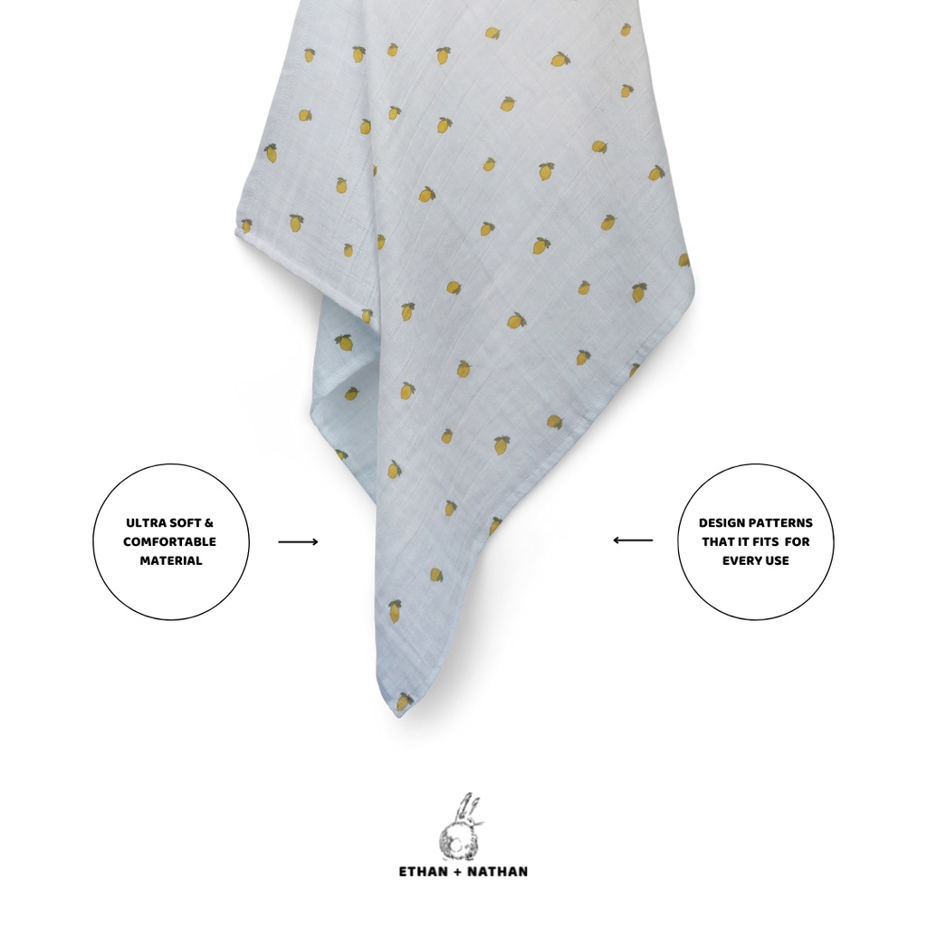 Ethan + Nathan Swaddle Blanket / Bedong Bayi Pattern - Lemon