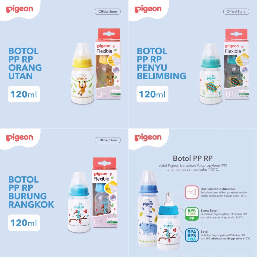 Pigeon Botol PP 120ml PRINT ANIMAL / ANGKA / BATIK