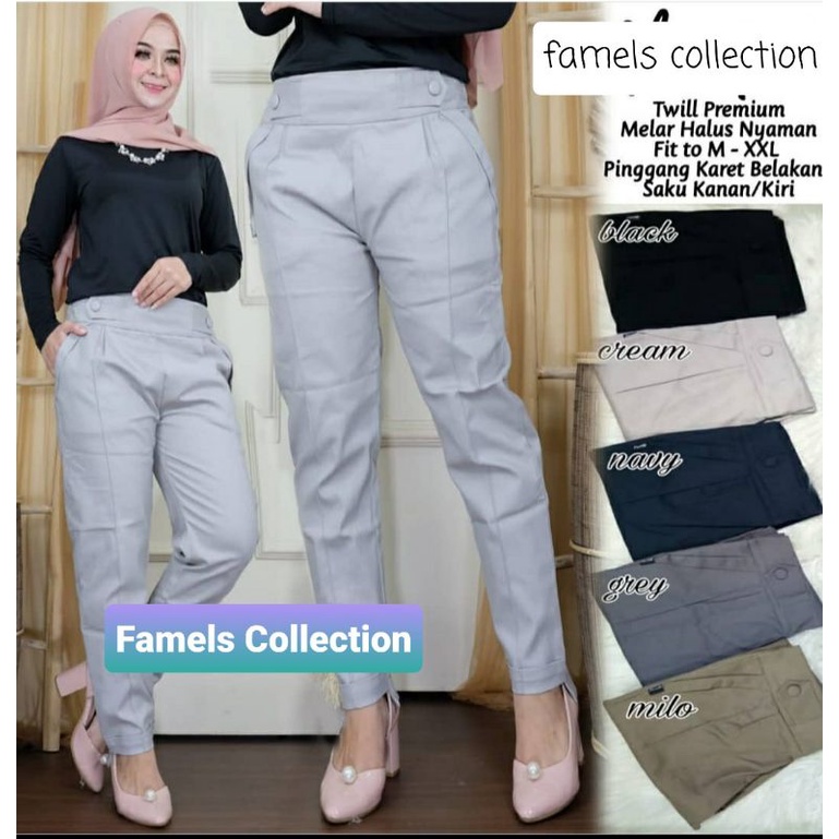 Baggy pants wanita katun twil combed diamond / celana panjang wanita model jinjit dan lipat / celana kerja wanita