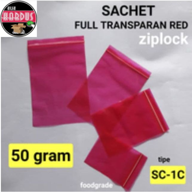 PLASTIK KLIP MERAH TRANSPARAN 50GR/KEMASAN SACHET BUBUK AKSESORIS OBAT