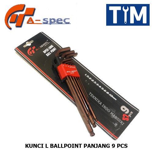 A-SPEC Kunci L Set Ballpoint Panjang 9 PCS ( 1.5 - 10 MM )