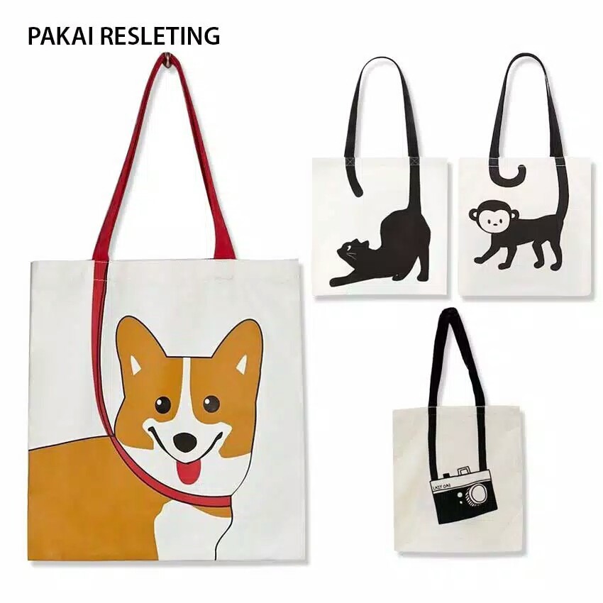 TOTEBAG SERI GAMBAR UNIK BAHAN PREMIUM STOK TERBATAS MONYET/ KUCING/ KAMERA / ANJING ARISTA MURAH