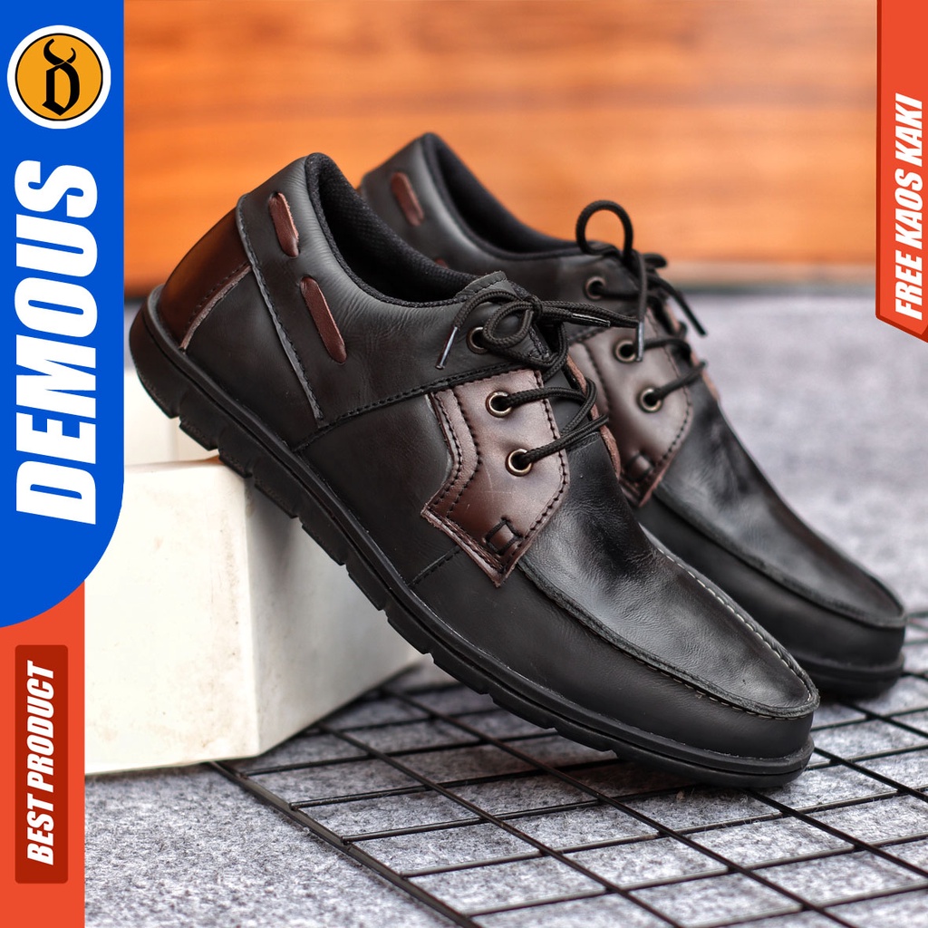 Sepatu Formal Pria Sepatu Casual Pria Kulit Asli Tali Sepatu Pantofel Kerja Kantor Kuliah Kondangan Sepatu Hitam Pria DEMOUS KRILIN