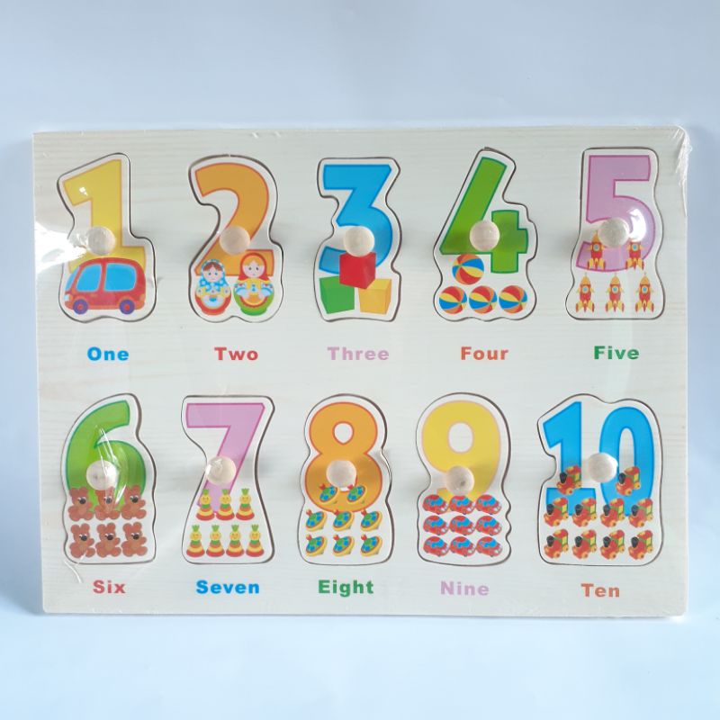 JIGSAW PUZZLE KAYU KNOB MAINAN KAYU EDUKASI EDUKATIF ANAK BAYI BALITA 1 TAHUN MURAH COD FREE BUBBLE-Angka 1-10