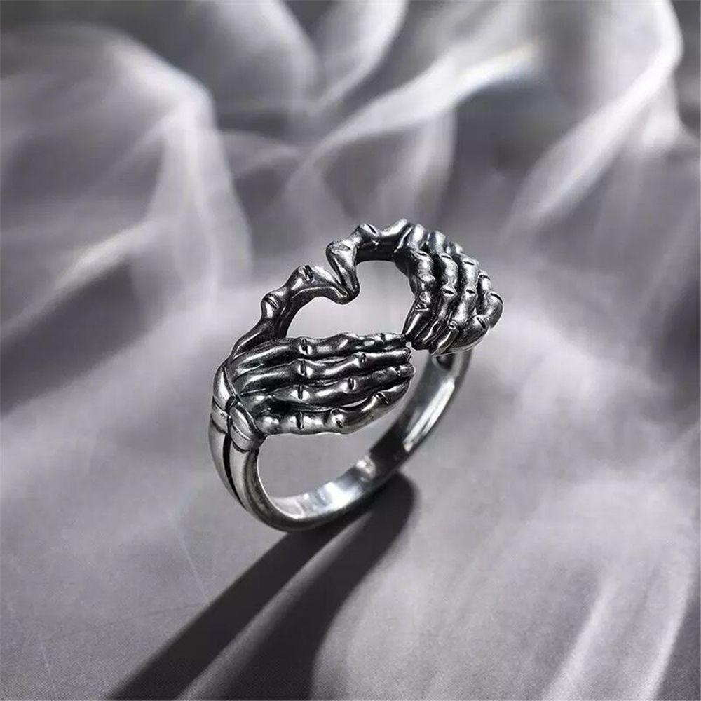 Top Skull Hand with Heart Rings Cincin Tengkorak Cincin Hip Hop Biker TOP