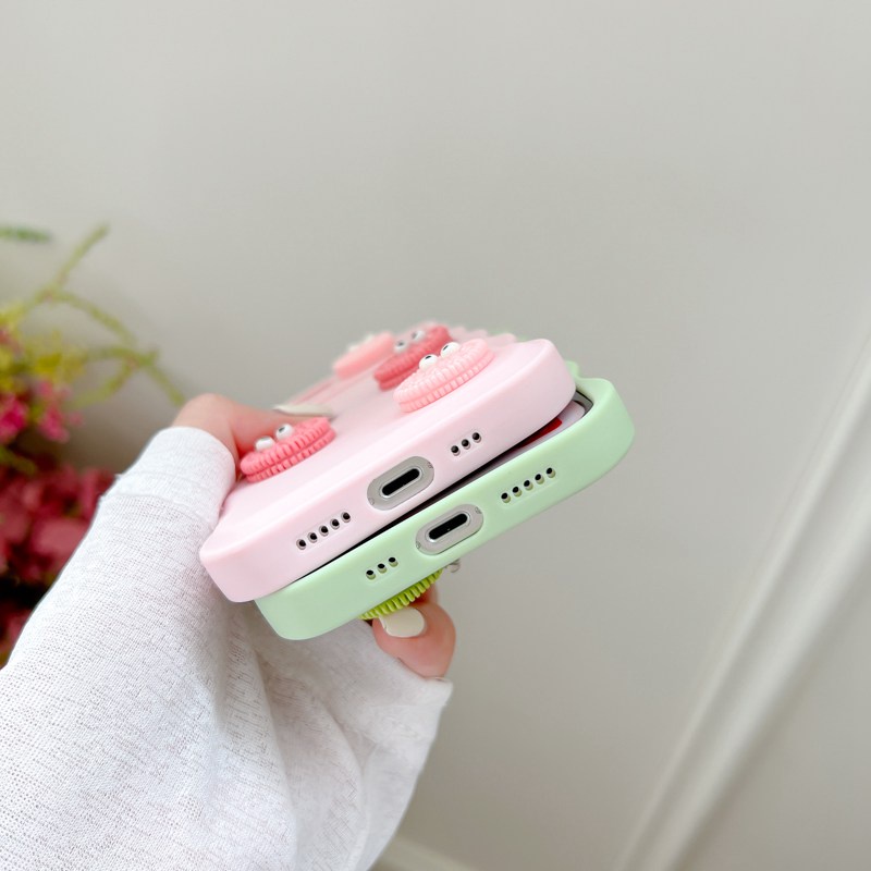 Soft Case Pelindung Kamera Desain Boneka Pink Hijau Oreos Untuk IPhone 11 12 13 14 Pro Max